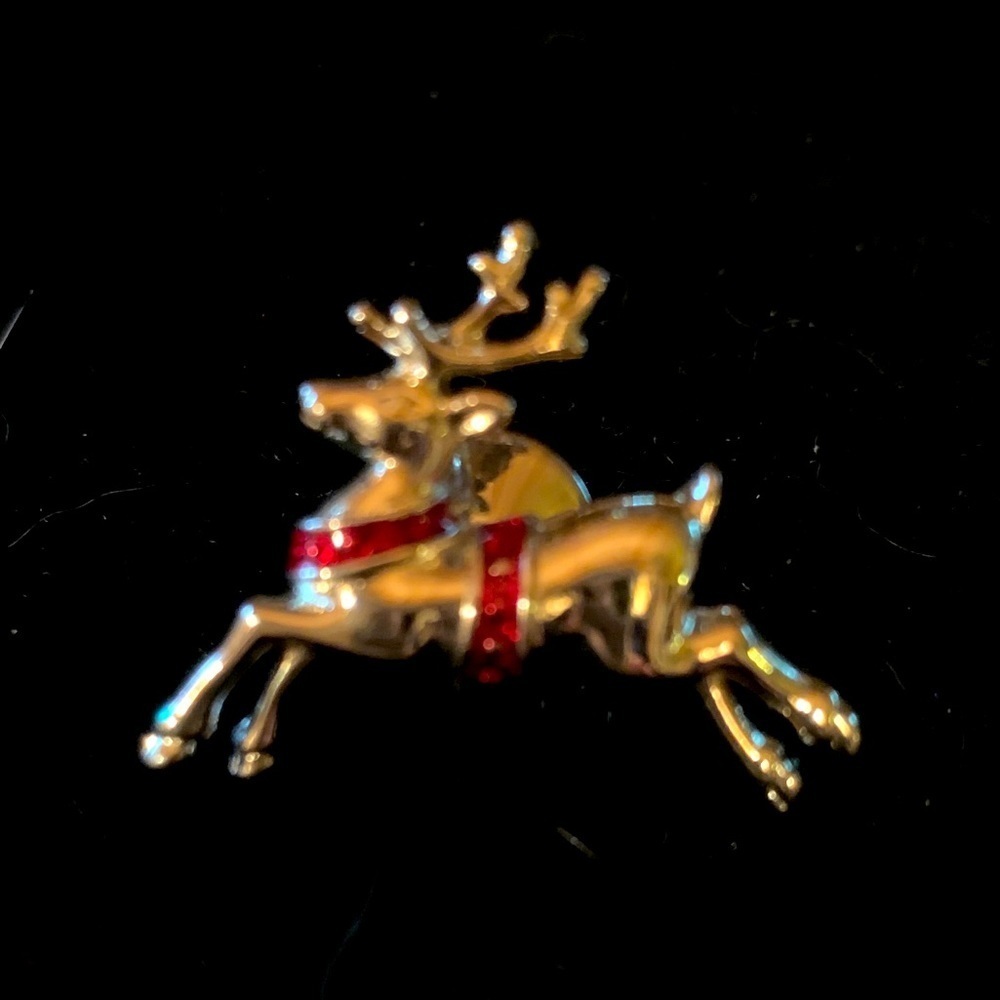 Prancing Reindeer Pin with Red Crystal Accents